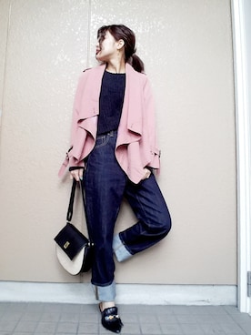 「ハイウエストストレートジーンズ」｜asukkkkkaさん（レディース・155cm）の春コーディネート