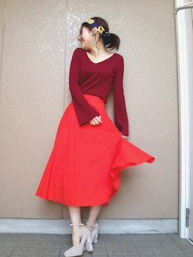 「オレンジスカート」｜「アイテム（腕時計）」を使った、asukkkkkaさん（レディース・155cm）の春コーディネート