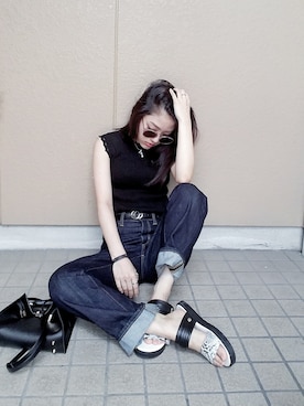 「ハイウエストストレートジーンズ」｜asukkkkkaさん（レディース・155cm）の夏コーディネート