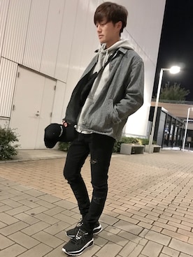 「アイテム（デニムジャケット、シルバー系）」を使った、___m.asaさん（メンズ・177cm）の秋コーディネート