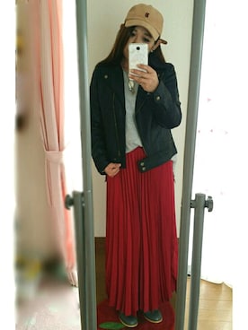 「AS KNOW AS plus（アズノゥアズプラス）のアイテム（ライダースジャケット）」を使った、shinoさん（レディース・150cm）の冬コーディネート