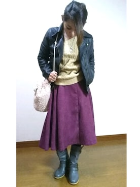 「AS KNOW AS plus（アズノゥアズプラス）のアイテム（ライダースジャケット）」を使った、shinoさん（レディース・150cm）の冬コーディネート