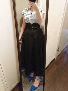 「BAYFLOW（ベイフロー）のBAYFLOW／Ｖネックスキッパー半袖プルオーバー 18SS（シャツ/ブラウス、その他）」を使った、SSSさん（レディース・155cm）の夏コーディネート