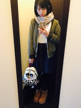 「RAY CASSIN（レイカズン）のアイテム（MA-1）」を使った、simiさん（レディース・158cm）の冬コーディネート