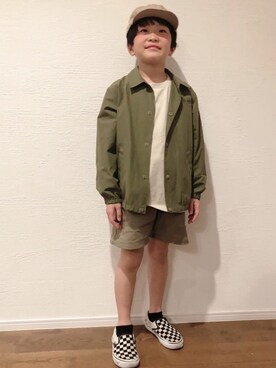 「green label relaxing（グリーンレーベルリラクシング）のアイテム（その他アウター）」を使った、atakrさん（キッズ・122cm）の春コーディネート