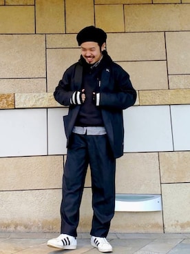 「CA4LA（カシラ）のアイテム（ハンチング/ベレー帽、ブラック系）」を使った、Takahiro。さん（メンズ・175cm）の冬コーディネート