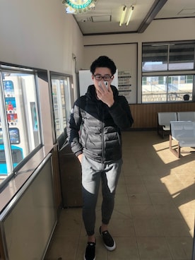 「寒い」｜「アイテム（スリッポン）」を使った、たろさん（メンズ・180cm）の冬コーディネート