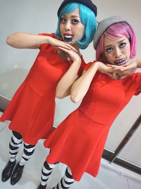 「H&M（エイチ・アンド・エム）のアイテム（ワンピース、レッド系）」を使った、takeyanさん（レディース・160cm）の秋コーディネート