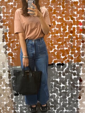 「ADAM ET ROPE'（アダムエロペ）の【BIG JOHN for ADAM ET ROPE'】パッチポケットフレアデニム（デニムパンツ）」を使った、ちひろさん（レディース・169cm）の夏コーディネート