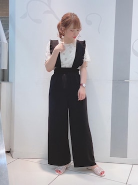 「フェミニンコーデ」｜「アイテム（オールインワン・サロペット）」を使った、マジェスティックレゴンソラリアプラザ店スタッフさん（レディース・157cm）の夏コーディネート