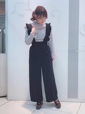 「マジェスティックレゴン天神ソラリアプラザ店」｜「アイテム（オールインワン・サロペット）」を使った、マジェスティックレゴンソラリアプラザ店スタッフさん（レディース・157cm）の秋コーディネート