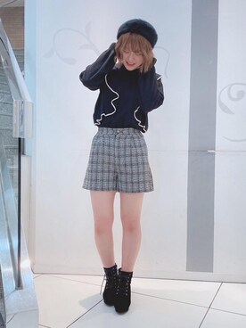 「ショーパン」｜「アイテム（ハンチング/ベレー帽）」を使った、マジェスティックレゴンソラリアプラザ店スタッフさん（レディース・160cm）の秋コーディネート