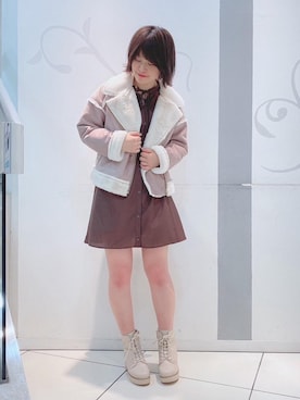 「ニットベスト」｜「アイテム（ライダースジャケット）」を使った、マジェスティックレゴンソラリアプラザ店スタッフさん（レディース・160cm）の秋コーディネート