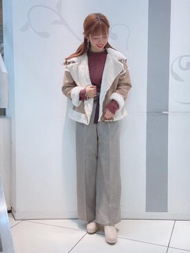 「ベロア」｜「アイテム（ライダースジャケット）」を使った、マジェスティックレゴンソラリアプラザ店スタッフさん（レディース・163cm）の秋コーディネート