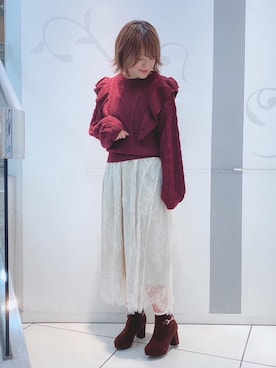 「スカラップ」｜「アイテム（ブーツ）」を使った、マジェスティックレゴンソラリアプラザ店スタッフさん（レディース・160cm）の秋コーディネート