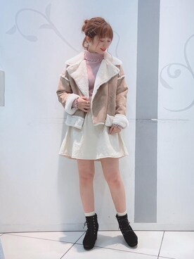 「ジャガード」｜「アイテム（ライダースジャケット）」を使った、マジェスティックレゴンソラリアプラザ店スタッフさん（レディース・163cm）の秋コーディネート