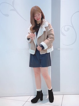 「チュニック」｜「アイテム（ライダースジャケット）」を使った、マジェスティックレゴンソラリアプラザ店スタッフさん（レディース・163cm）の冬コーディネート