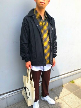 「エコバッグ」｜「アイテム（ナイロンジャケット）」を使った、FAC51さん（メンズ・170cm）の春コーディネート