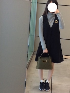 「ハイネックトップス」｜「アイテム（その他アウター）」を使った、なるさん（レディース・163cm）の冬コーディネート