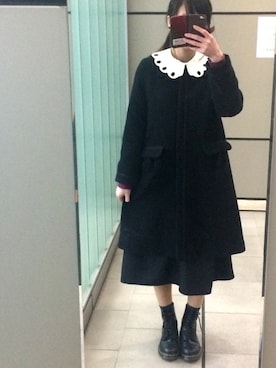 「黒スカート」｜「アイテム（その他アウター）」を使った、なるさん（レディース・163cm）の冬コーディネート