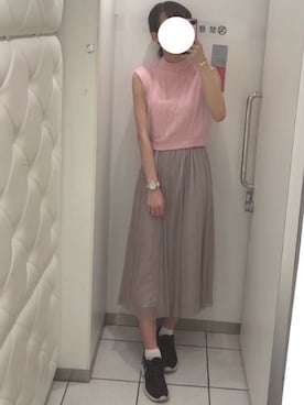「ノースリーブニット」｜「アイテム（その他）」を使った、なるさん（レディース・163cm）の夏コーディネート