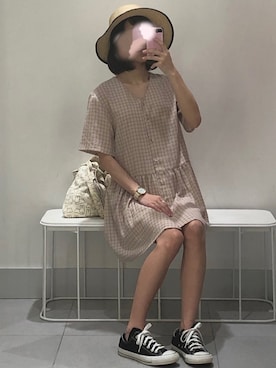 「H&M DIVIDED（エイチアンドエム　ディヴァイデッド）のアイテム（帽子）」を使った、なるさん（レディース・163cm）の夏コーディネート