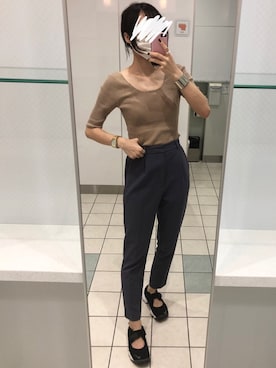 「リブニット」｜なるさん（レディース・163cm）の夏コーディネート
