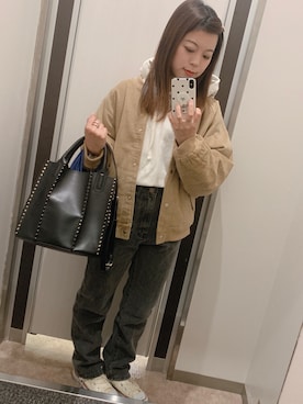 「chocomee（チョコミー）のアイテム（デニムパンツ）」を使った、みさきさん（レディース・148cm）の冬コーディネート