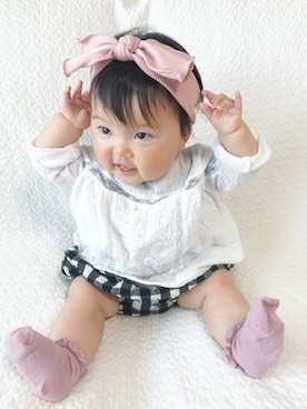 「アイテム（タイツ/ストッキング、ブルー系）」を使った、こっとん✿さん（キッズ・60cm）の春コーディネート