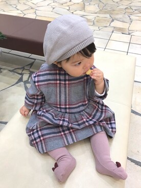 「くすみピンク」｜「アイテム（ハンチング/ベレー帽）」を使った、こっとん✿さん（キッズ・60cm）の秋コーディネート