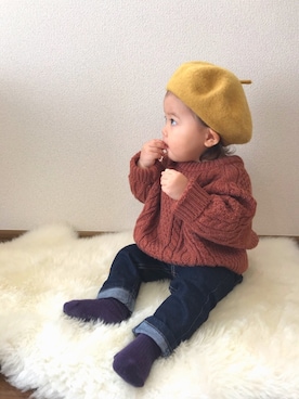 「インディゴデニム」｜「アイテム（ハンチング/ベレー帽）」を使った、こっとん✿さん（キッズ・60cm）の秋コーディネート