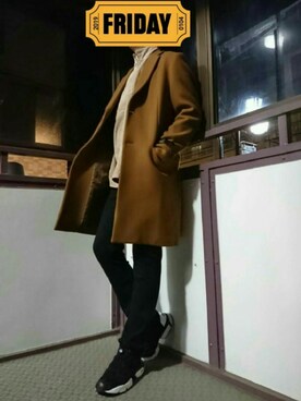 「チェスターコート キャメル」｜おれおさん（メンズ・176cm）の冬コーディネート