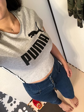 「PUMA（プーマ）のアイテム（T Shirts、シルバー系）」を使った、mayuさん（レディース）の夏コーディネート