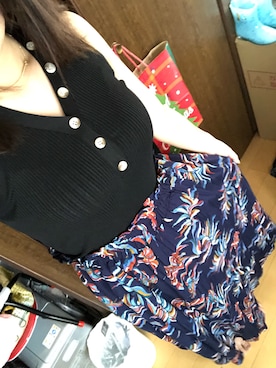「不明のアイテム（Vest、ブラック系）」を使った、mayuさん（レディース）の夏コーディネート