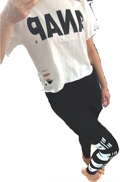 「ANAP（アナップ）のANAPロゴダメージクロップドTシャツ（T Shirts、ホワイト系）」を使った、mayuさん（レディース）の夏コーディネート