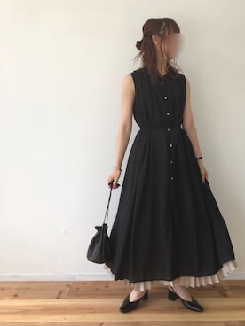 「アイテム（シャツワンピース、ブラック系）」を使った、Fumi⑅︎◡̈︎さん（レディース・166cm）の夏コーディネート