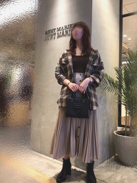 「Aunt Marie's（アントマリーズ）のチェックCPOビッグシャツ / AUNT MARIE'S × WEARISTA YUKI（シャツ/ブラウス）」を使った、Fumi⑅︎◡̈︎さん（レディース・166cm）の秋コーディネート