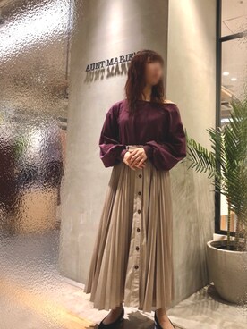 「Aunt Marie's（アントマリーズ）のWEARISTA YUKI × AUNT MARIE'S ミニ裏毛ボリュームスリーブTOPS（Tシャツ/カットソー）」を使った、Fumi⑅︎◡̈︎さん（レディース・166cm）の秋コーディネート