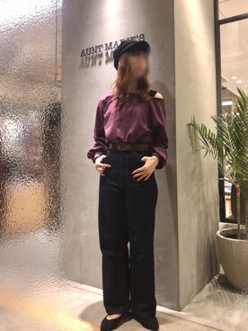 「Aunt Marie's（アントマリーズ）のWEARISTA YUKI × AUNT MARIE'S ミニ裏毛ボリュームスリーブTOPS（Tシャツ/カットソー）」を使った、Fumi⑅︎◡̈︎さん（レディース・166cm）の秋コーディネート