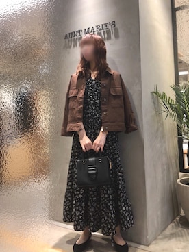 「アイテム（デニムジャケット、ブラウン系）」を使った、Fumi⑅︎◡̈︎さん（レディース・166cm）の秋コーディネート