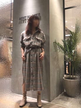 「アイテム（シャツワンピース）」を使った、Fumi⑅︎◡̈︎さん（レディース・166cm）の秋コーディネート