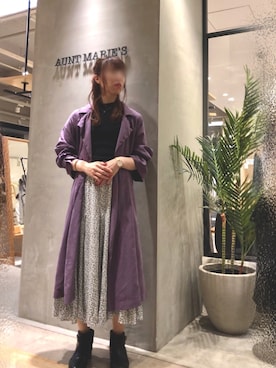 「アイテム（トレンチコート、パープル系）」を使った、Fumi⑅︎◡̈︎さん（レディース・166cm）の秋コーディネート