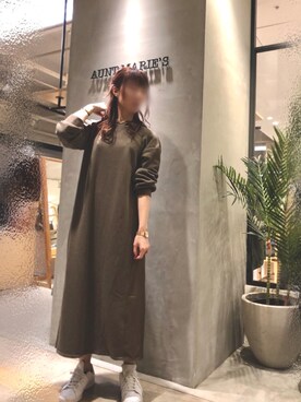 「Aunt Marie's（アントマリーズ）のAUNT MARIE'S バックプリーツフーディーワンピース（ワンピース）」を使った、Fumi⑅︎◡̈︎さん（レディース・166cm）の秋コーディネート