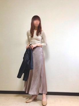 「アイテム（ライダースジャケット）」を使った、Fumi⑅︎◡̈︎さん（レディース・166cm）の春コーディネート