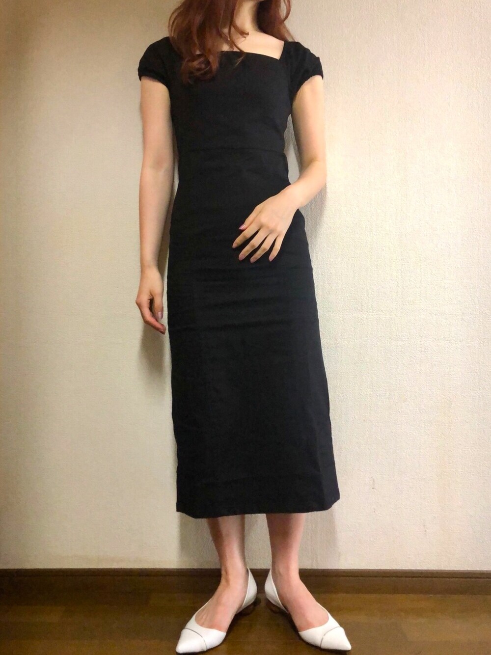 「デニムワンピース、auntmarie's 、部屋撮り、高身長女子、アントマリーズ、YARDPLUS、flowriri」｜「flowririのflowriri デニムタイトロングワンピース（ワンピース、ブラック系）」を使った、Fumi⑅︎◡̈︎さん（レディース・166cm）の夏コーディネートの1枚目の写真