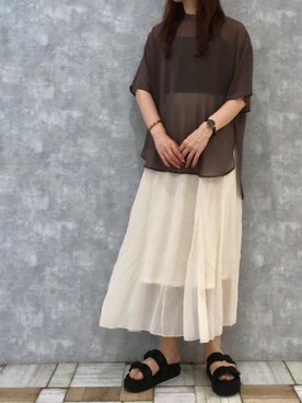 「Aunt Marie's（アントマリーズ）のアイテム（サンダル）」を使った、Fumi⑅︎◡̈︎さん（レディース・166cm）の夏コーディネート