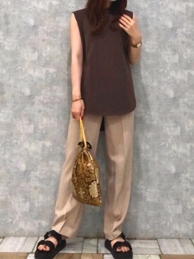 「STUDIOUS（ステュディオス）のアイテム（パンツ）」を使った、Fumi⑅︎◡̈︎さん（レディース・166cm）の夏コーディネート