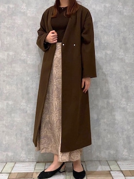 「アイテム（ノーカラージャケット）」を使った、Fumi⑅︎◡̈︎さん（レディース・166cm）の秋コーディネート