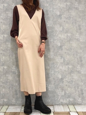 「アイテム（ジャンパースカート）」を使った、Fumi⑅︎◡̈︎さん（レディース・166cm）の秋コーディネート