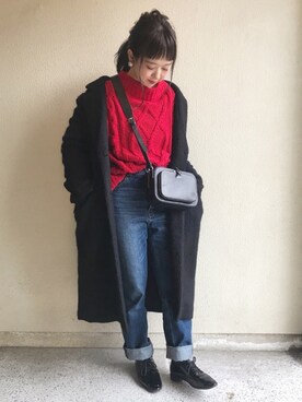 「モールヤーンケーブルセーター」｜ｈaｒu ◎さん（レディース・153cm）の冬コーディネート